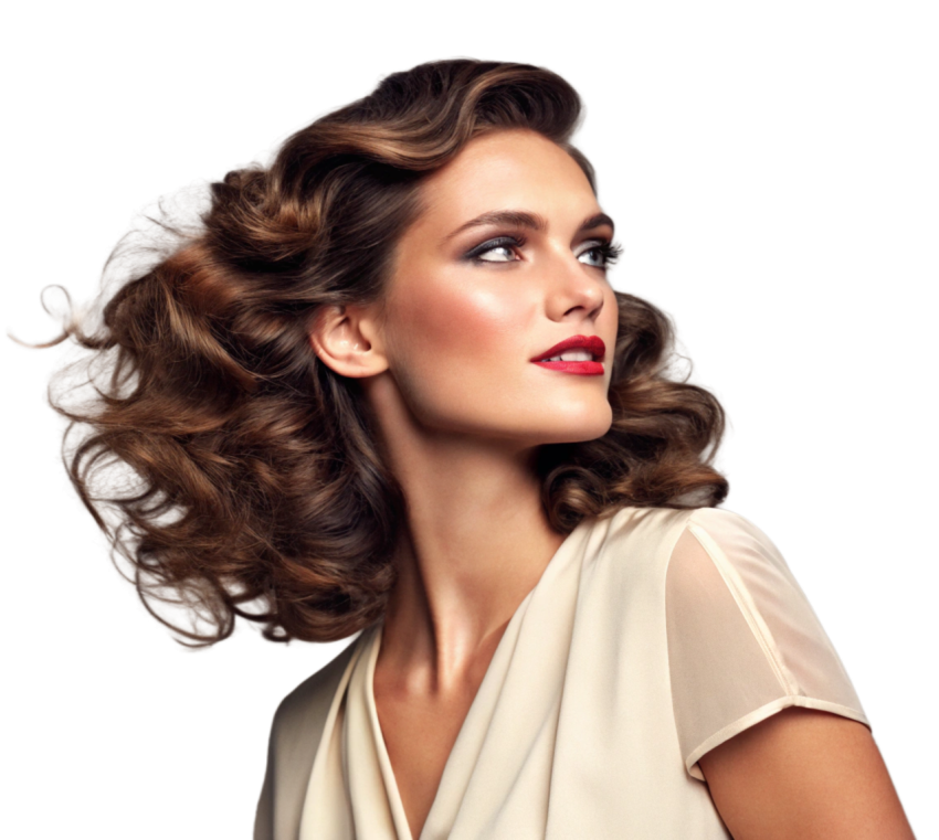 Elegant Young Woman Model with Wavy Hair Png