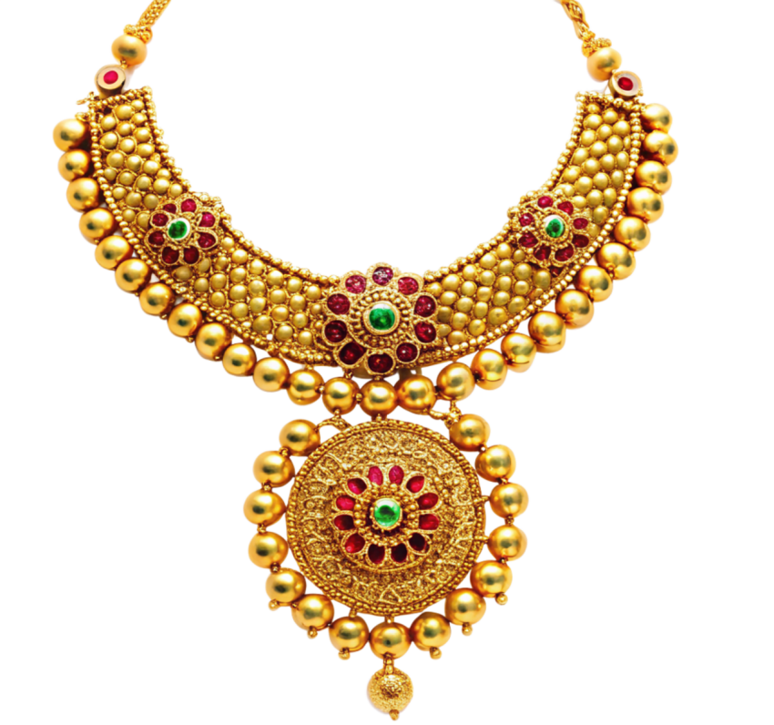 Golden floral necklace jewelry ornament png