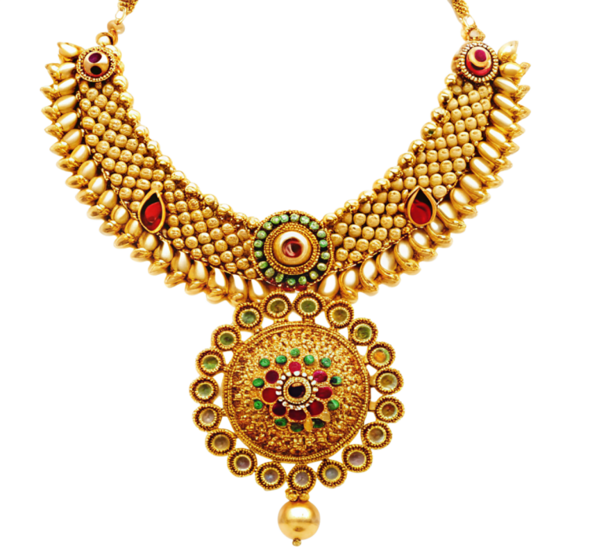 Golden floral necklace jewelry ornament png