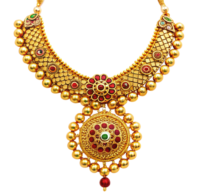 Golden floral necklace jewelry ornament png