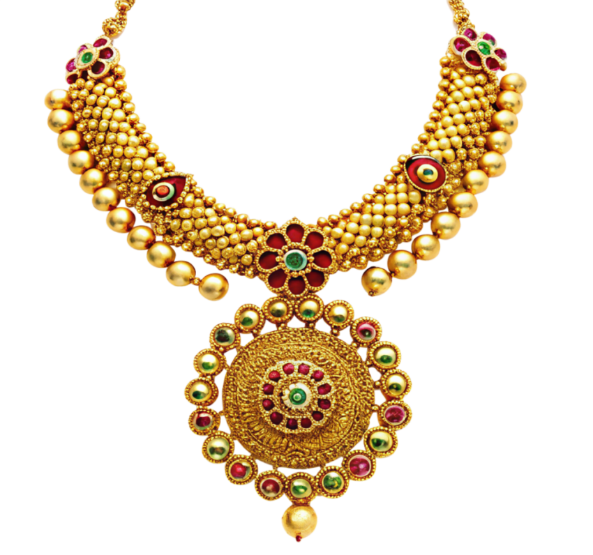 Golden floral necklace jewelry ornament png