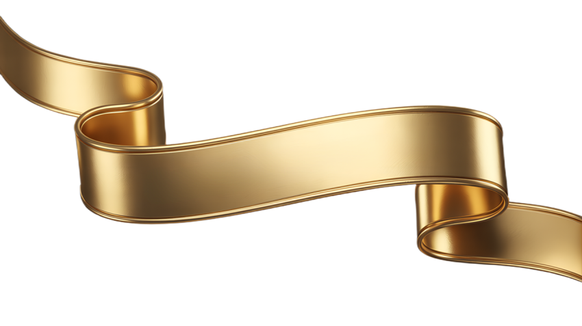 Golden Ribbon Banner on Transparent Background