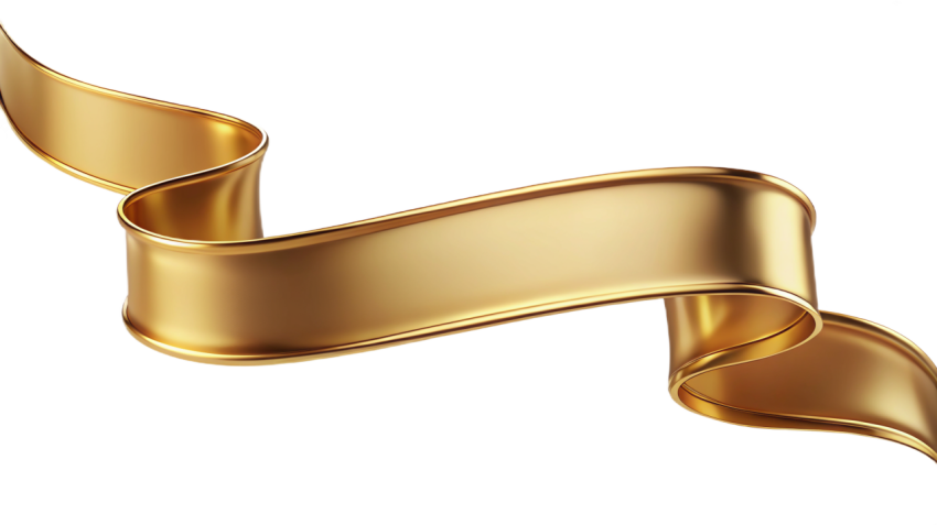 Golden Ribbon Banner on Transparent Background