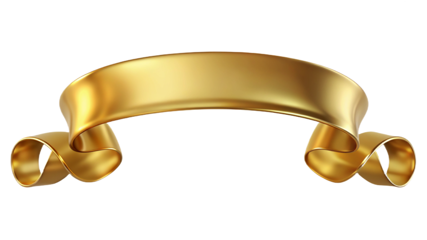 Golden Ribbon Banner on Transparent Background