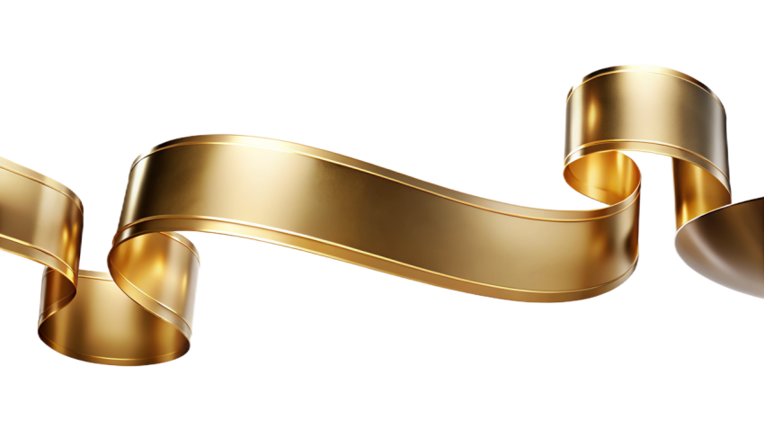 Golden Ribbon Banner on Transparent Background