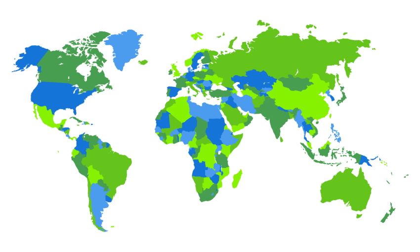 World Map Highlighting Geographic and Regional Data Analysis