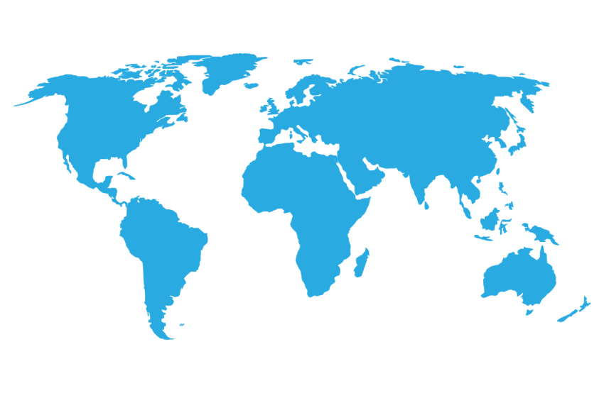 Blue World Map on Transparent Background