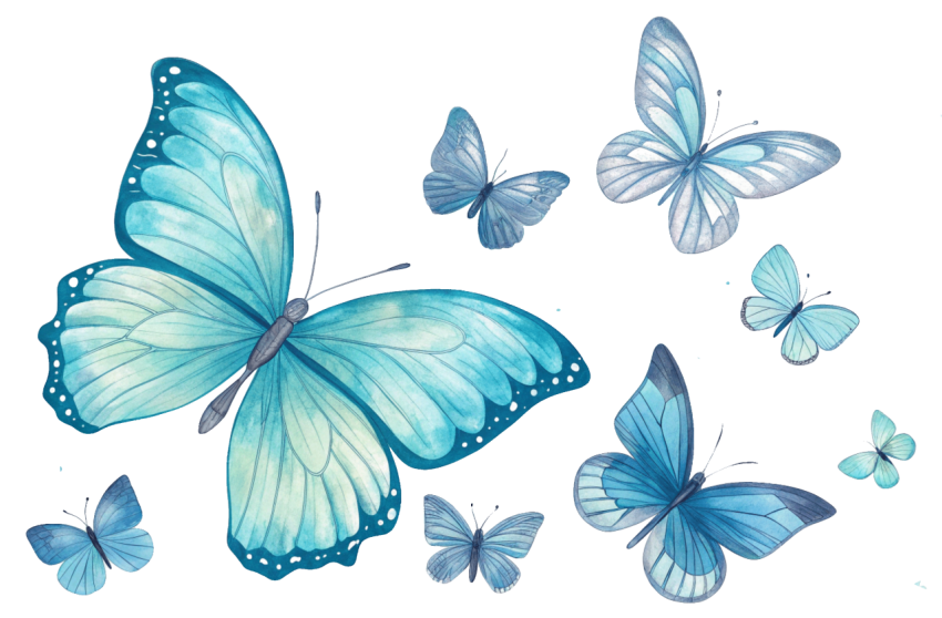 Blue Butterflies Flying with Delicate Png Image