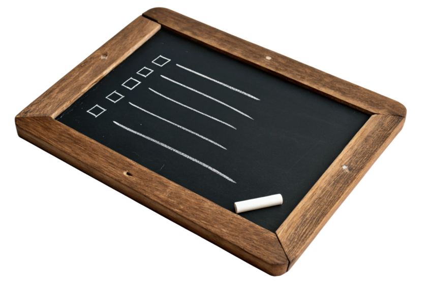 Black wooden frame chalkboard image png