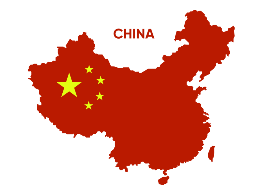 Map of China Highlighted in National Colors with Stars and Text Overlay