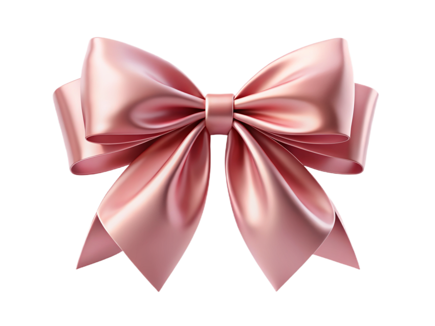 Pink Satin Decorative Bow on Transparent Background