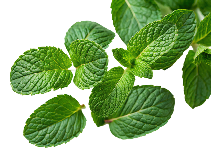 Fresh Green Mint Leaves on Transparent Background