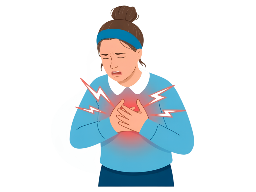 Woman Chest Pain Experiencing  with Warning Signs
