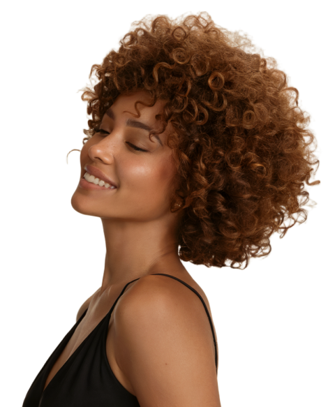Transparent Smiling Female Model With Curly Hair
