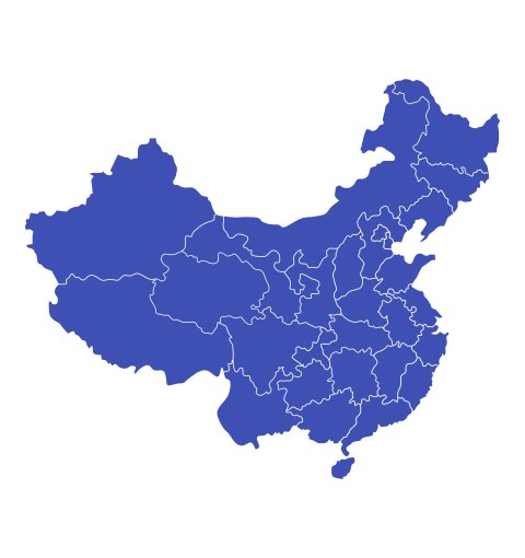 Blue China Map on Transparent Background