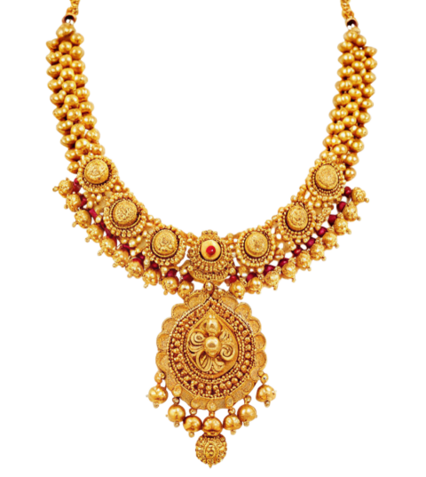 Golden floral necklace jewelry ornament png