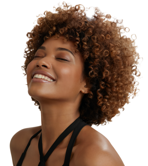 Transparent Smiling Female Model With Curly Hair