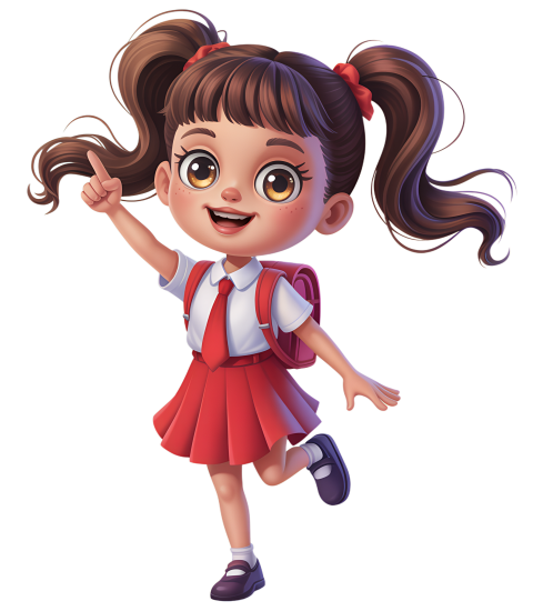 Excited Cartoon Girl in School Uniform Png