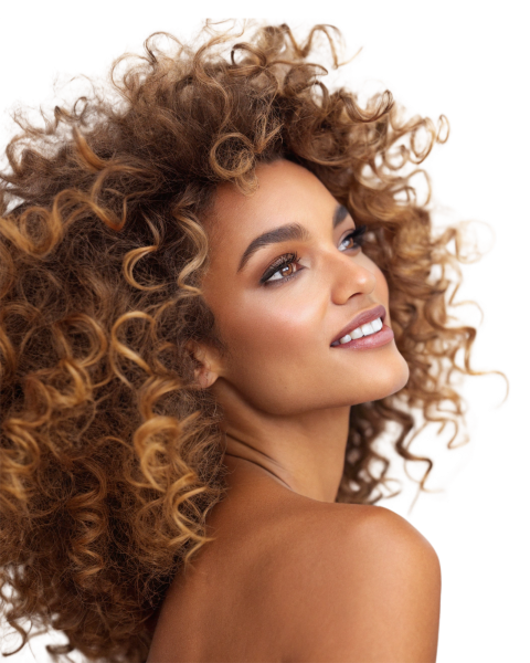 Transparent Smiling Female Model With Curly Hair