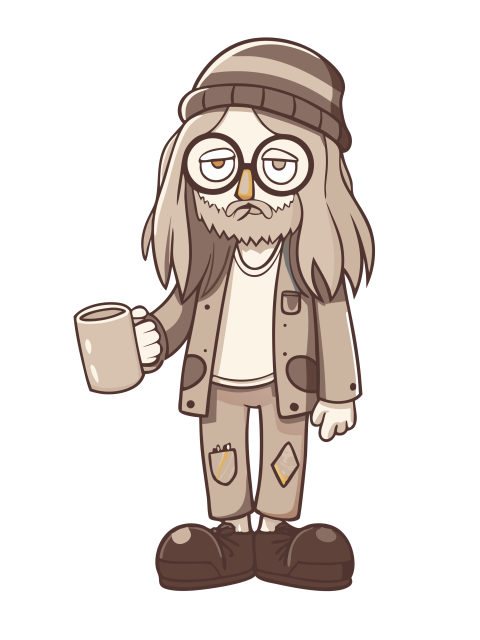 Cartoon illustration of a homeless man png