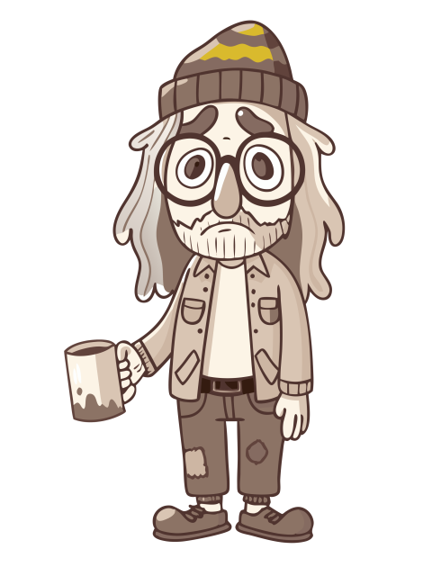 Cartoon illustration of a homeless man png