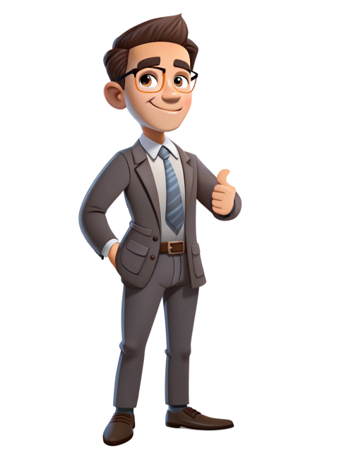 Cartoon Character in Business Suit Giving a Thumbs Up Gesture