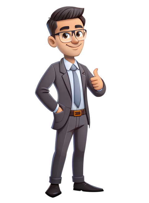 Cartoon Character in Business Suit Giving a Thumbs Up Gesture