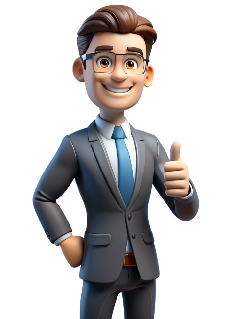 Cartoon Character in Business Suit Giving a Thumbs Up Gesture