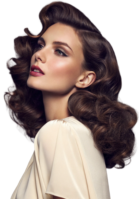 Elegant Young Woman Model with Wavy Hair Png