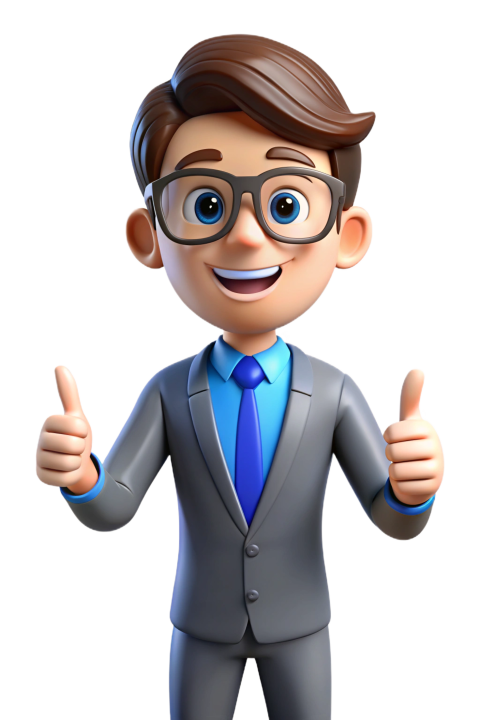 Cartoon Character in Business Suit Giving a Thumbs Up Gesture