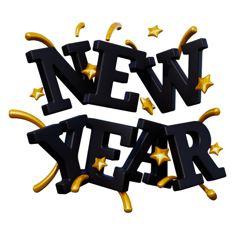 Happy New Year 3D Text PNG