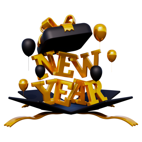 Happy New Year Golden 3D Text PNG
