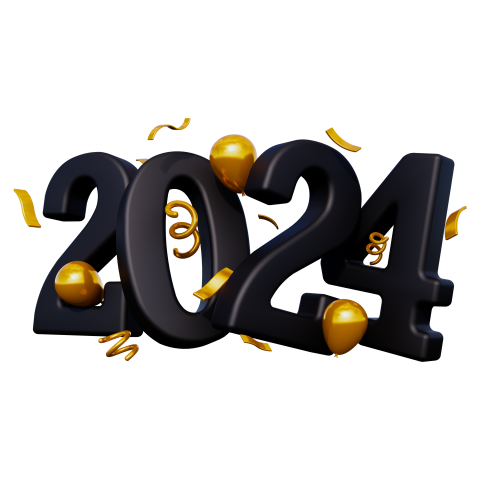 2024 New Year 3D Text PNG