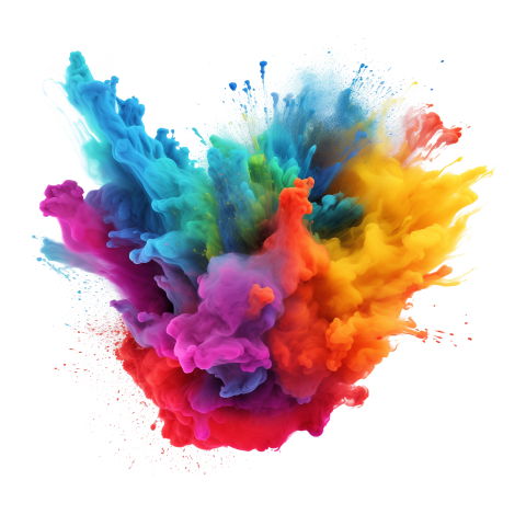 Transparent vibrant colored powder explosion