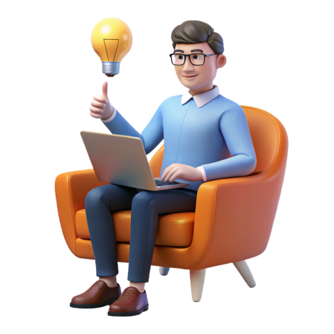 Professional Cartoon Character Working With Laptop
