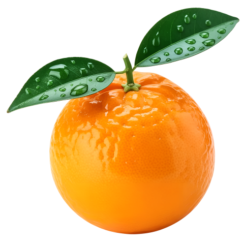 Fresh Orange Fruit with Green Leaves on Transparent Background