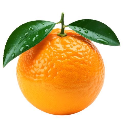 Fresh Orange Fruit with Green Leaves on Transparent Background