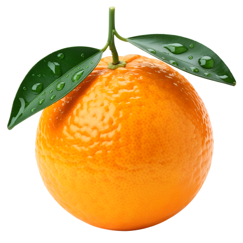 Fresh Orange Fruit with Green Leaves on Transparent Background