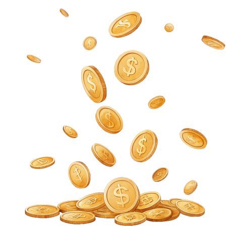 Falling of golden coins with dollar sign png
