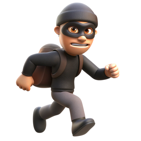 A thief running in a black mask on his face