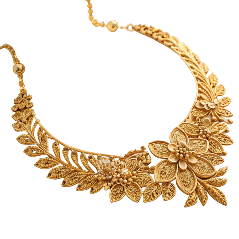 Golden floral necklace png