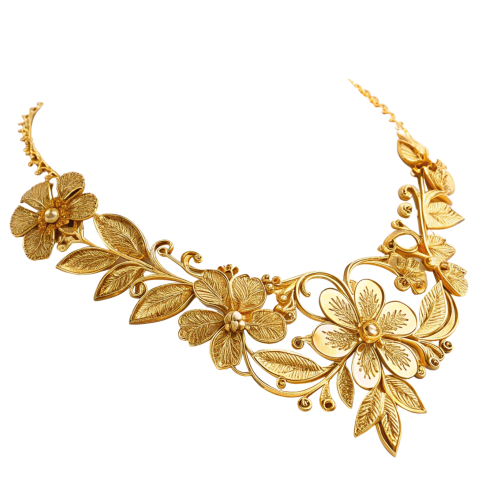 Golden floral necklace png