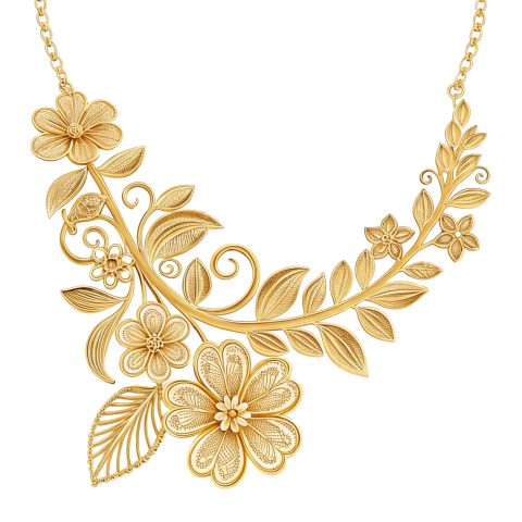 Golden floral necklace png