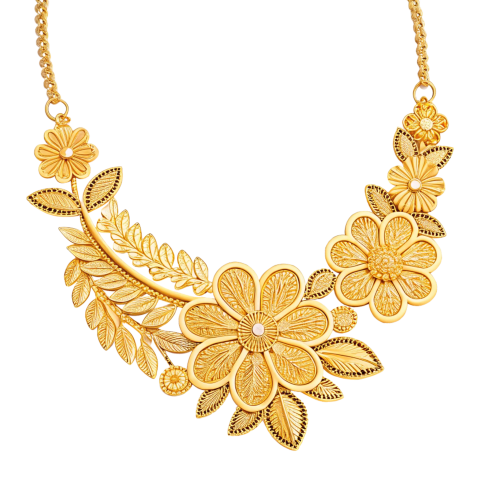 Golden floral necklace png