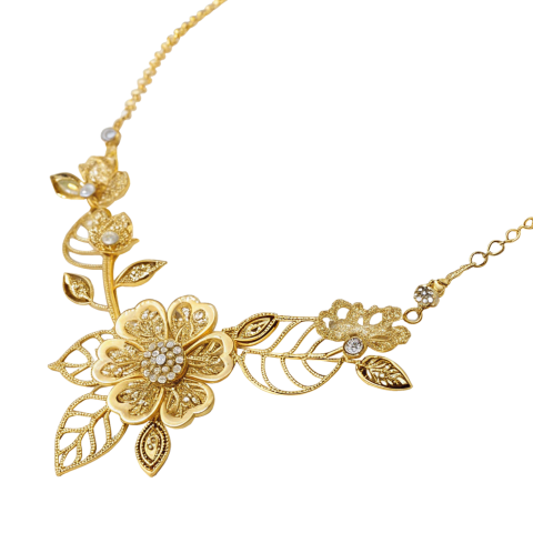 Golden floral necklace png