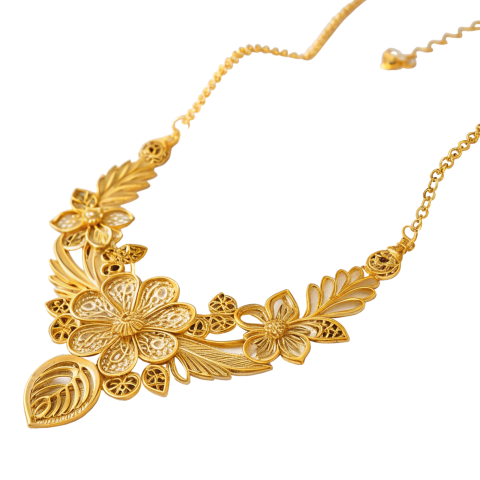 Golden floral necklace png