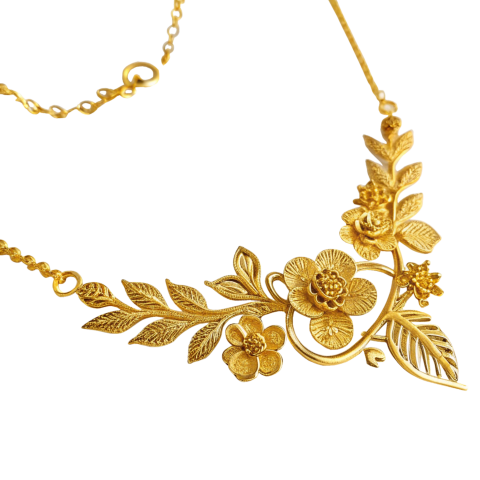 Golden floral necklace png