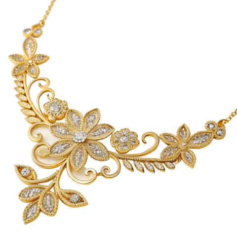 Golden floral necklace png