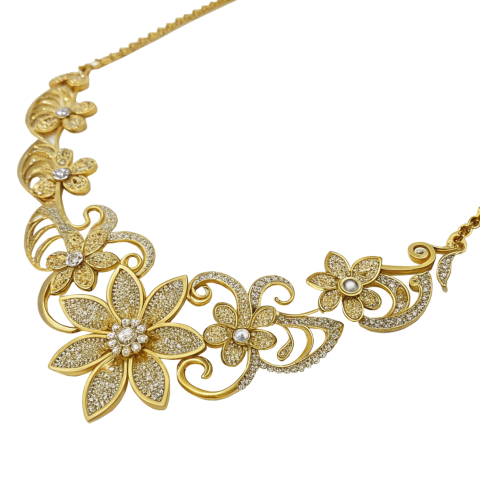 Golden floral necklace png