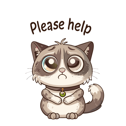 Cute Cartoon Cat Looking Sad with a Plea for Help